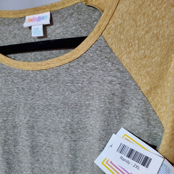 LuLaRoe | XXL Shirt Randy Solid Body (Taupe Gray) / Sleeves Solid Mustard Yellow - Picture 2 of 3